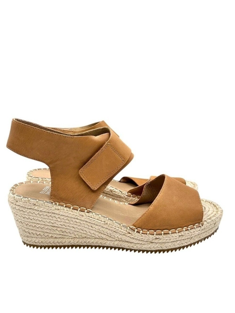 Eileen Fisher Tan Leather Espadrille Wedge Sandals Ankle Strap Womens Size 11 - Picture 2 of 10